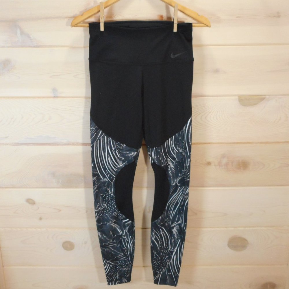 Nike Dri-Fit Women's Size S Leggings Black with Feather Print